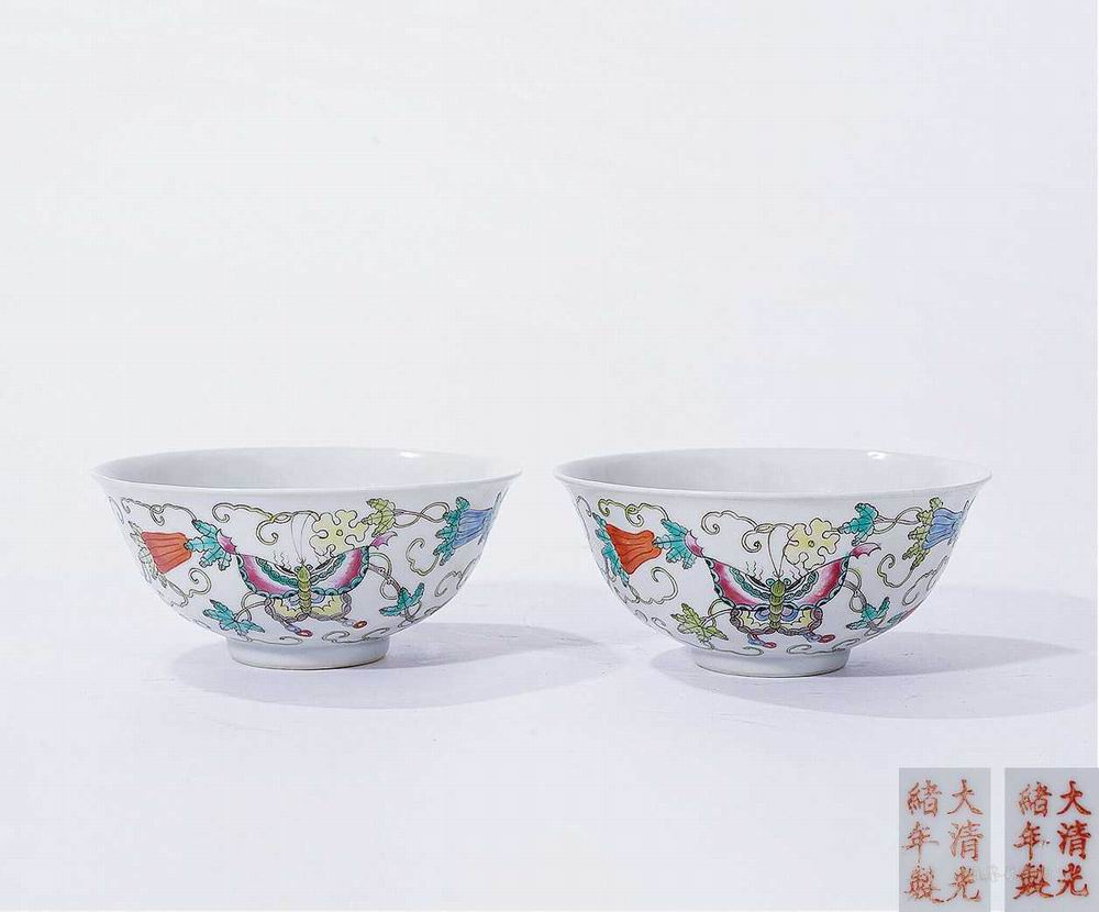 粉彩花蝶纹碗 （一对）-1-8（直径11.7cm.jpg